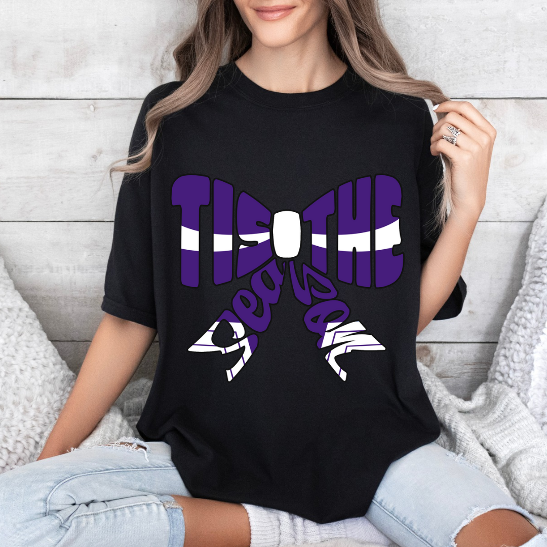 Tis the Season Purple Cheer Bow Spangle Tees