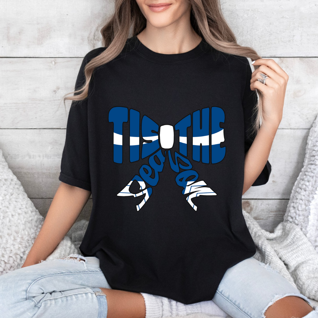 Tis the Season Royal Cheer Bow Spangle Tees