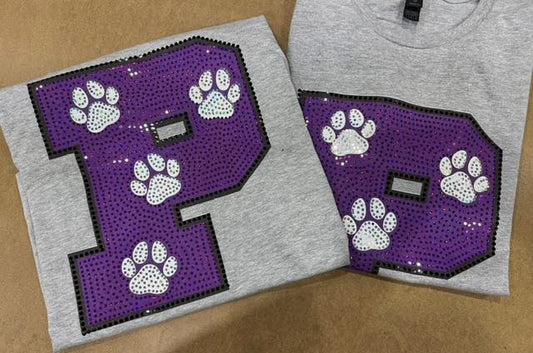 Block Letter P with Pawprints Spangles