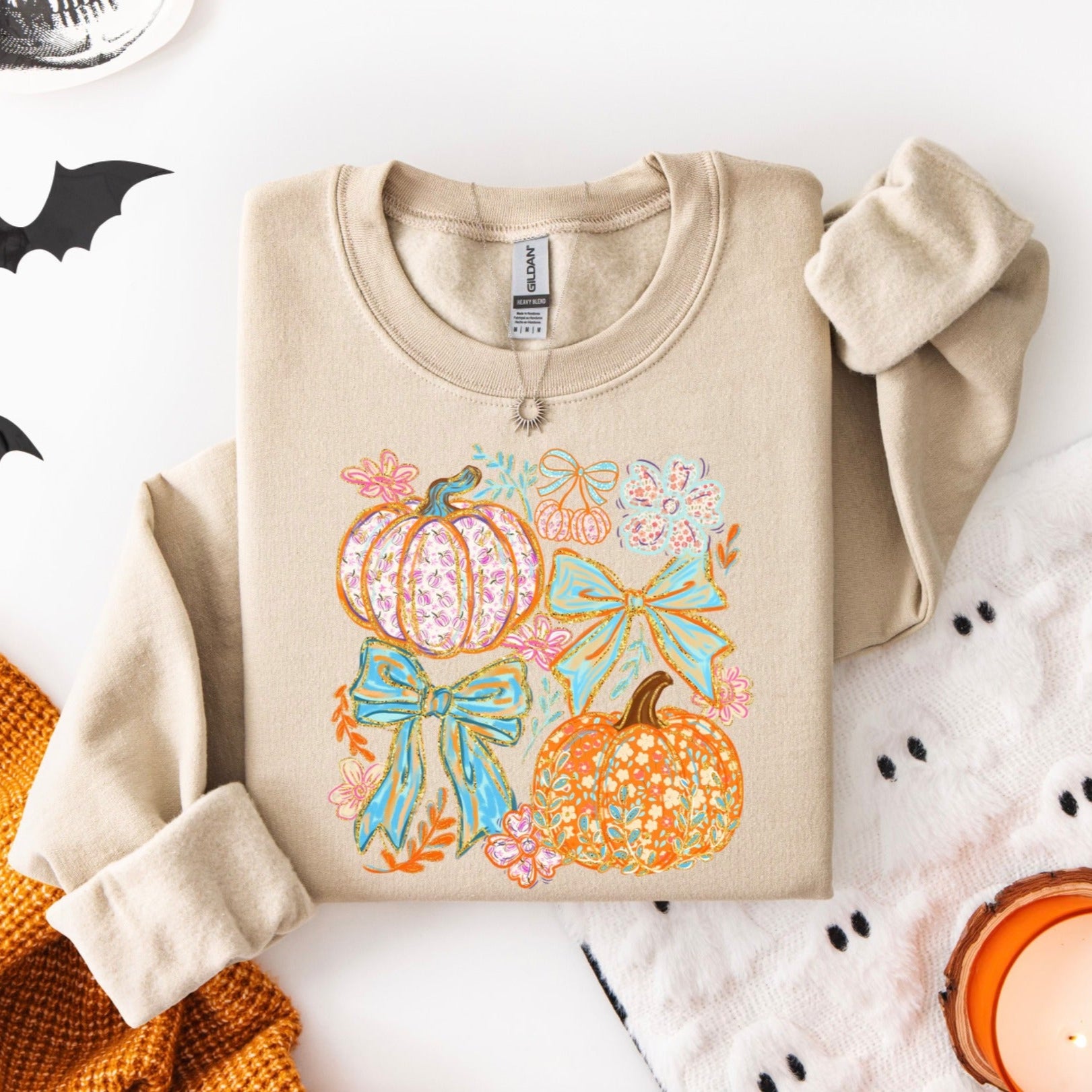 Pumpkin and Bows Faux Glitter