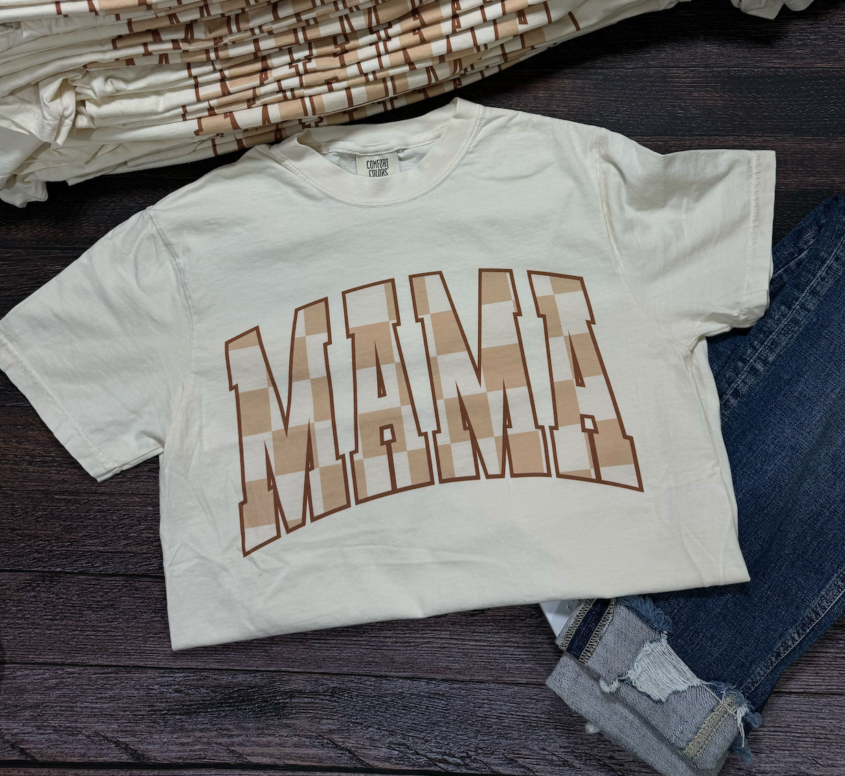 Mama Brown Checkered Comfort Colors