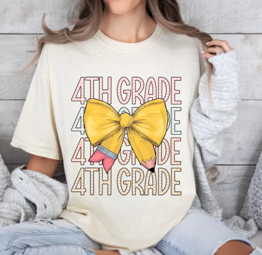 4th Grade Repeat With Pencil Bow Comfort Colors