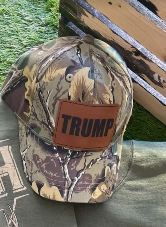 Trump Leather Patch Camo Hat