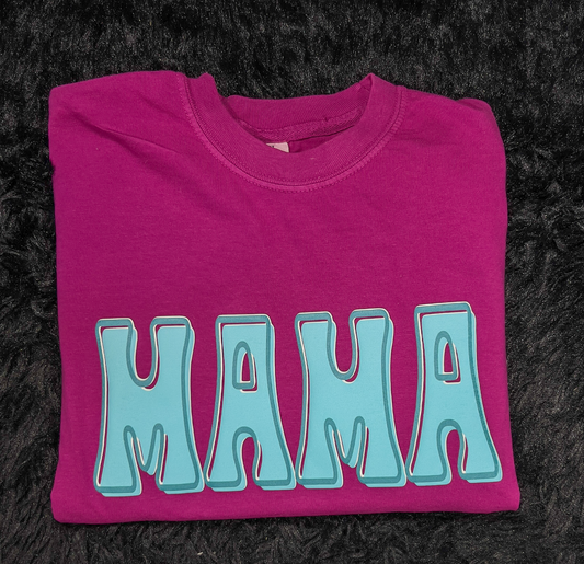 Mama Teal Printed Puff Short Sleeve