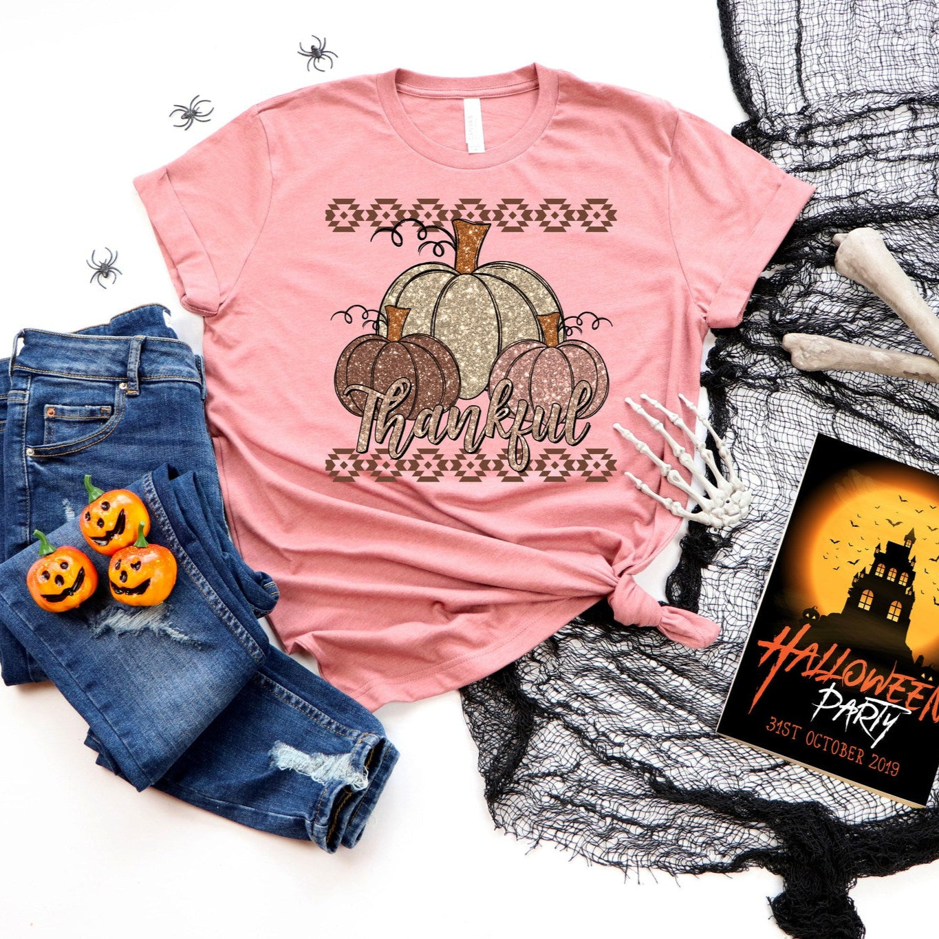 Thankful Glitter Pumpkins Short Sleeve
