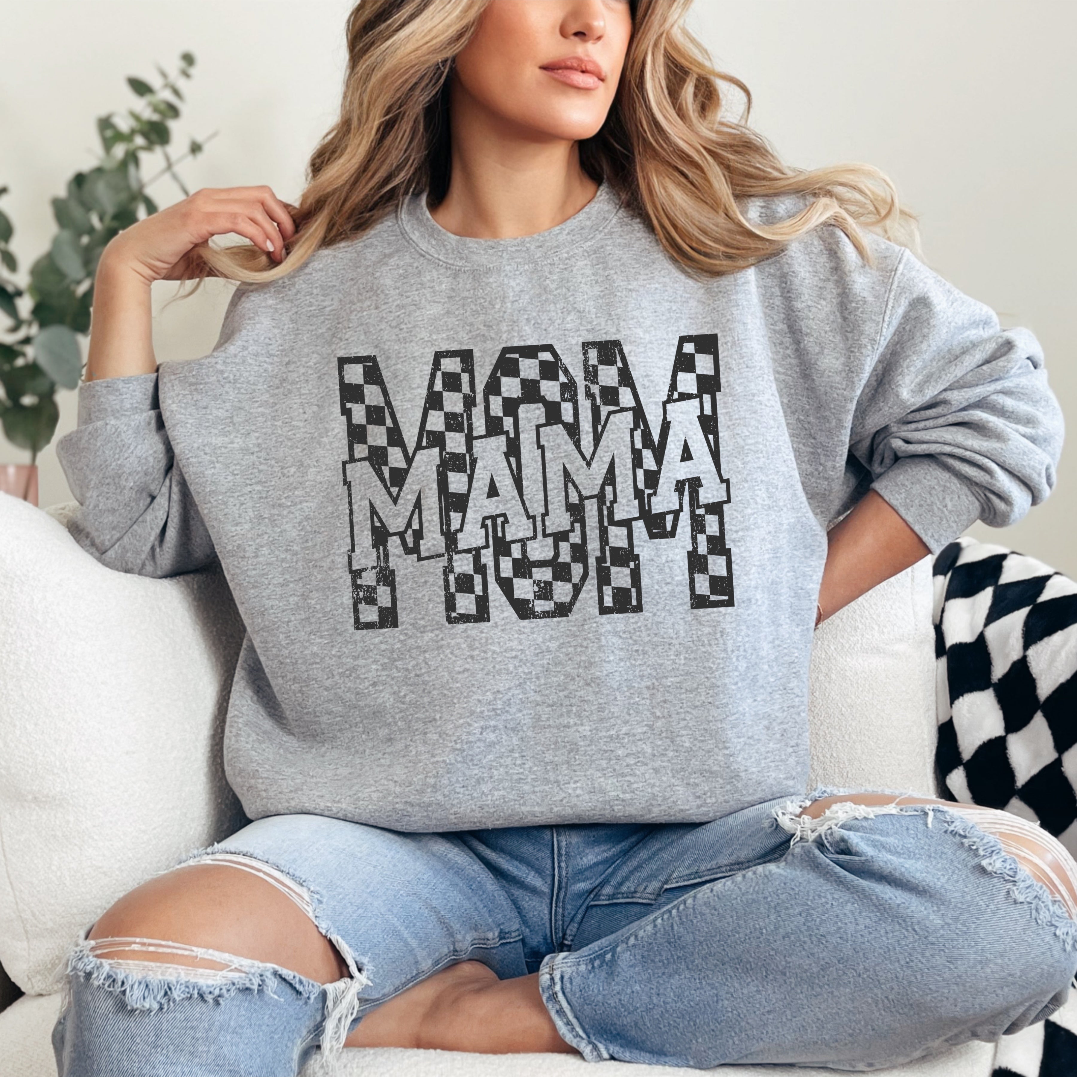 Mama Mom Checkered Overlay