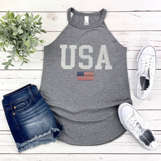 White USA With Flag Spangle District Tank
