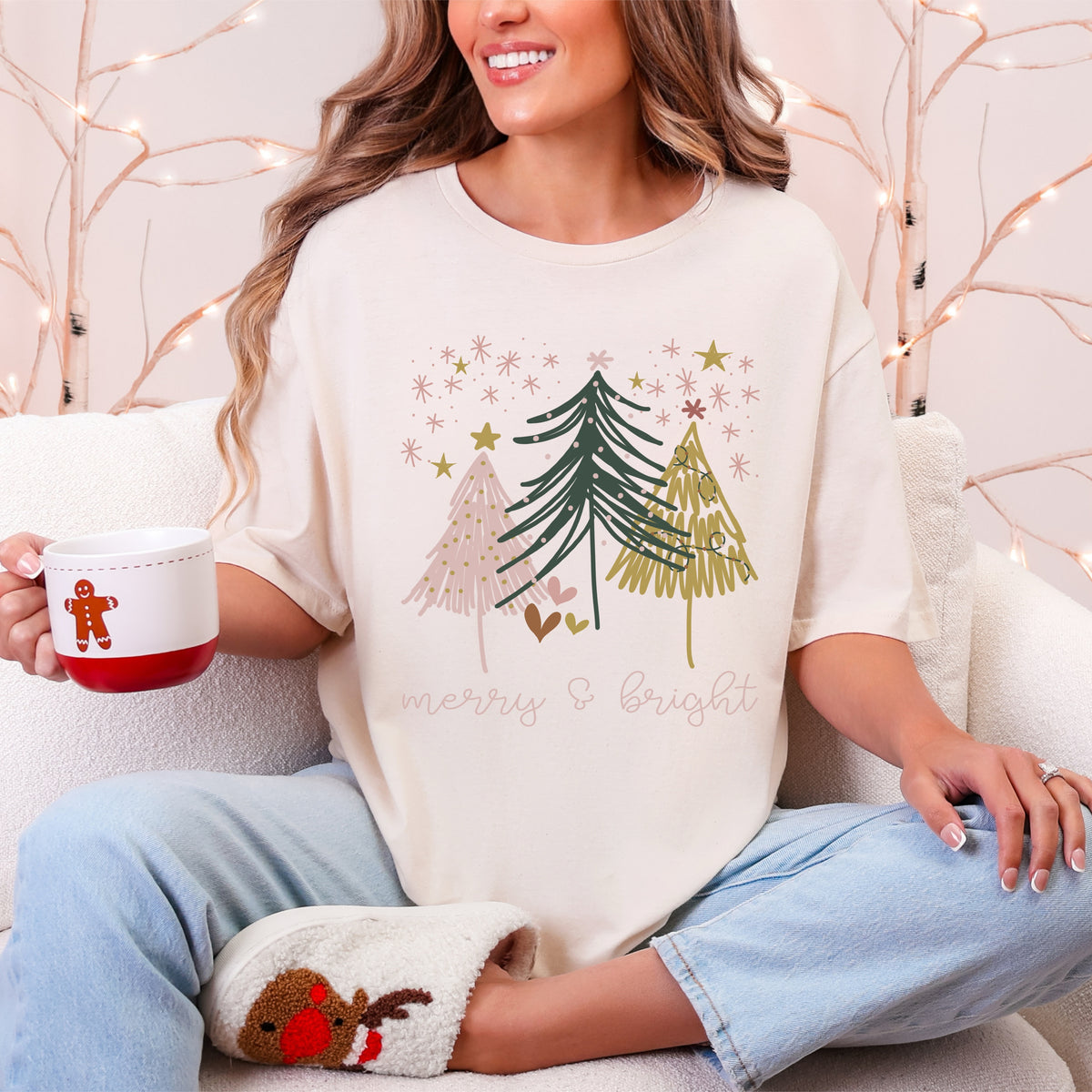 Merry and Bright Blush Trees Sale Tee