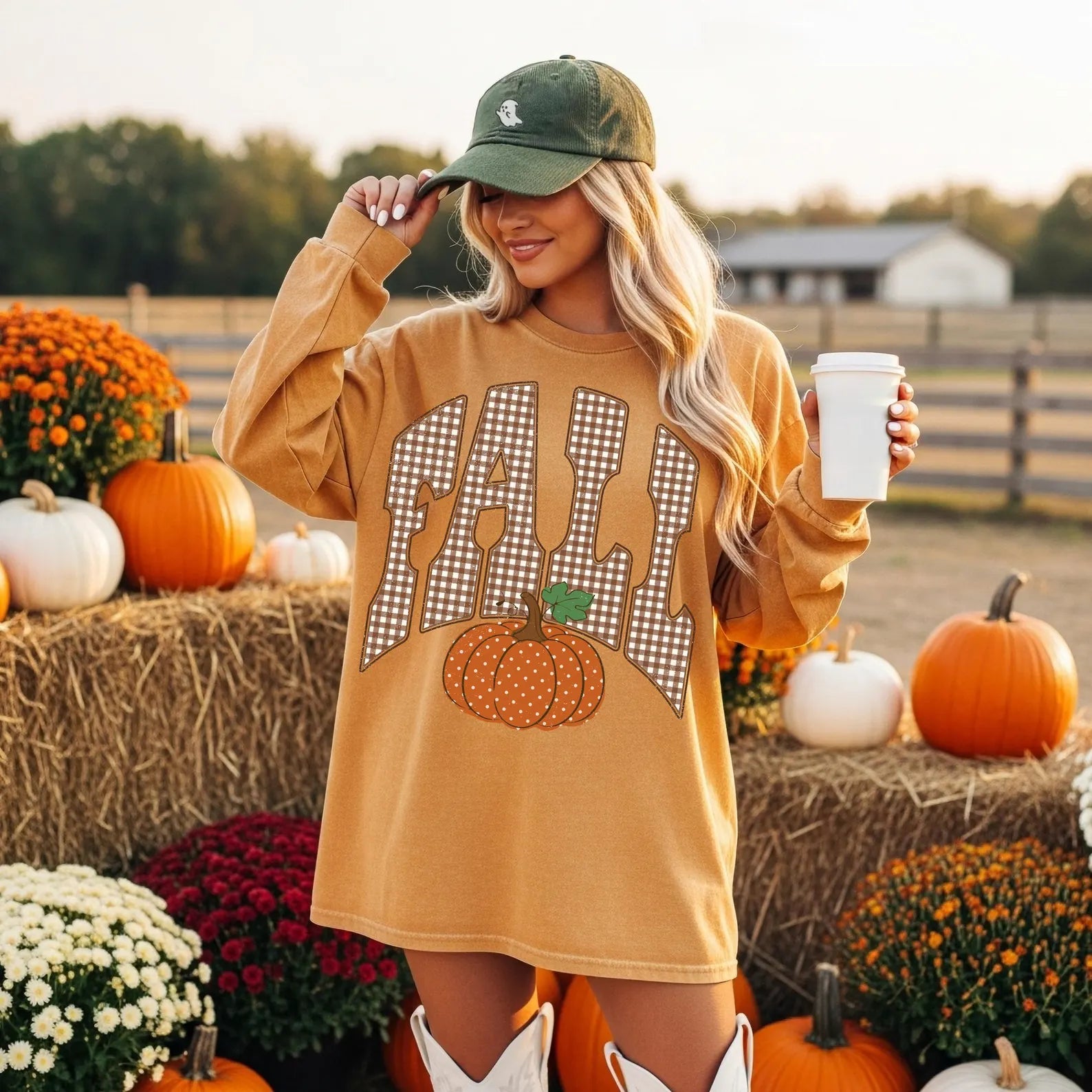 Fall gingham pumpkin tee
