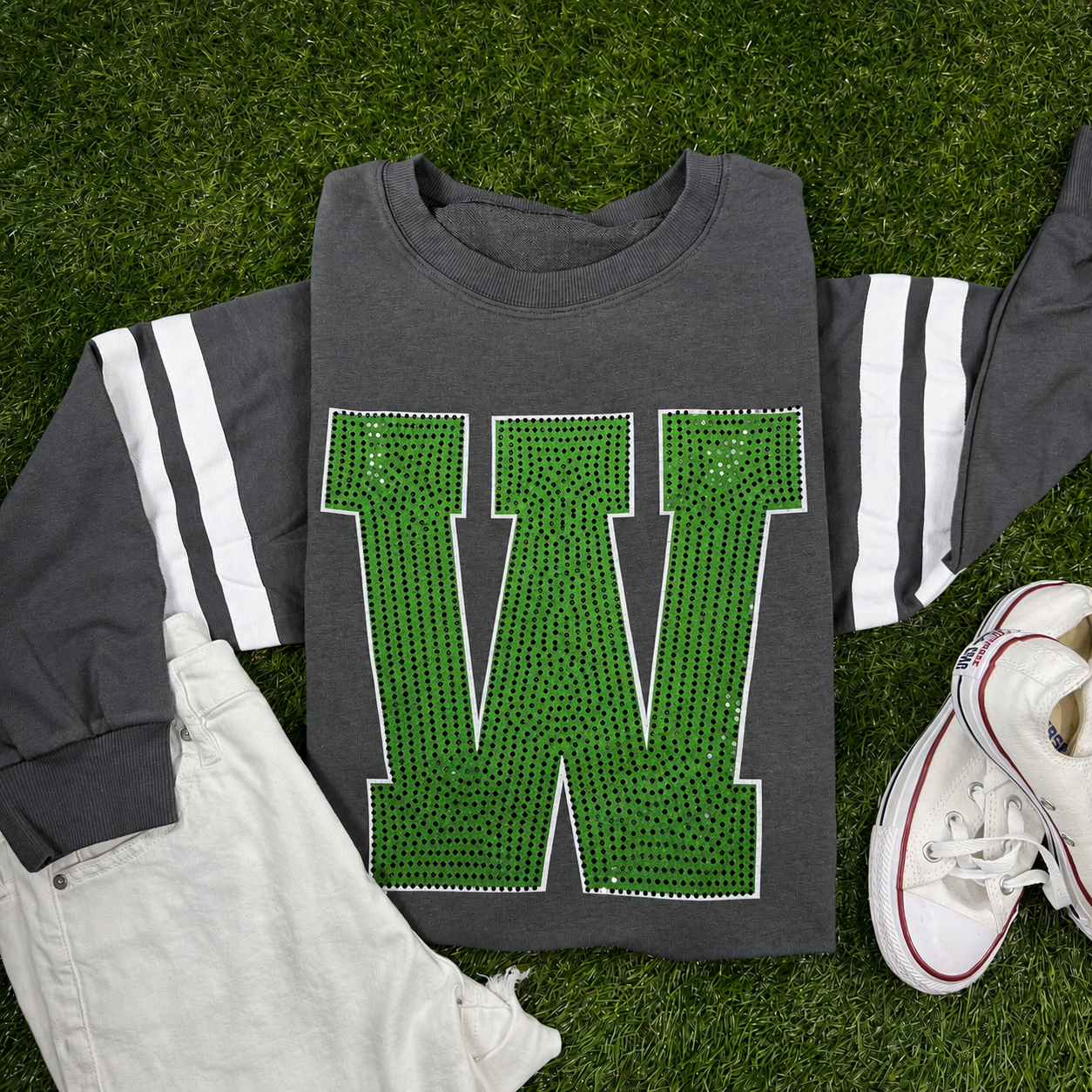 Spangle varsity fleece - green W