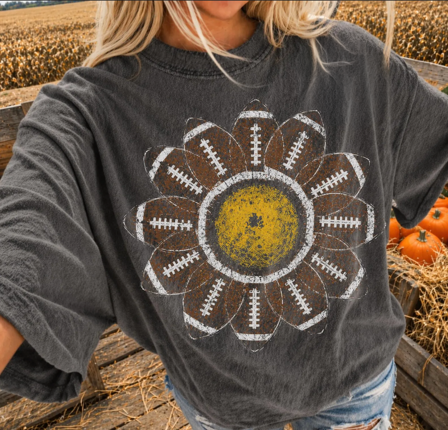 Football sunflower tee on pepper