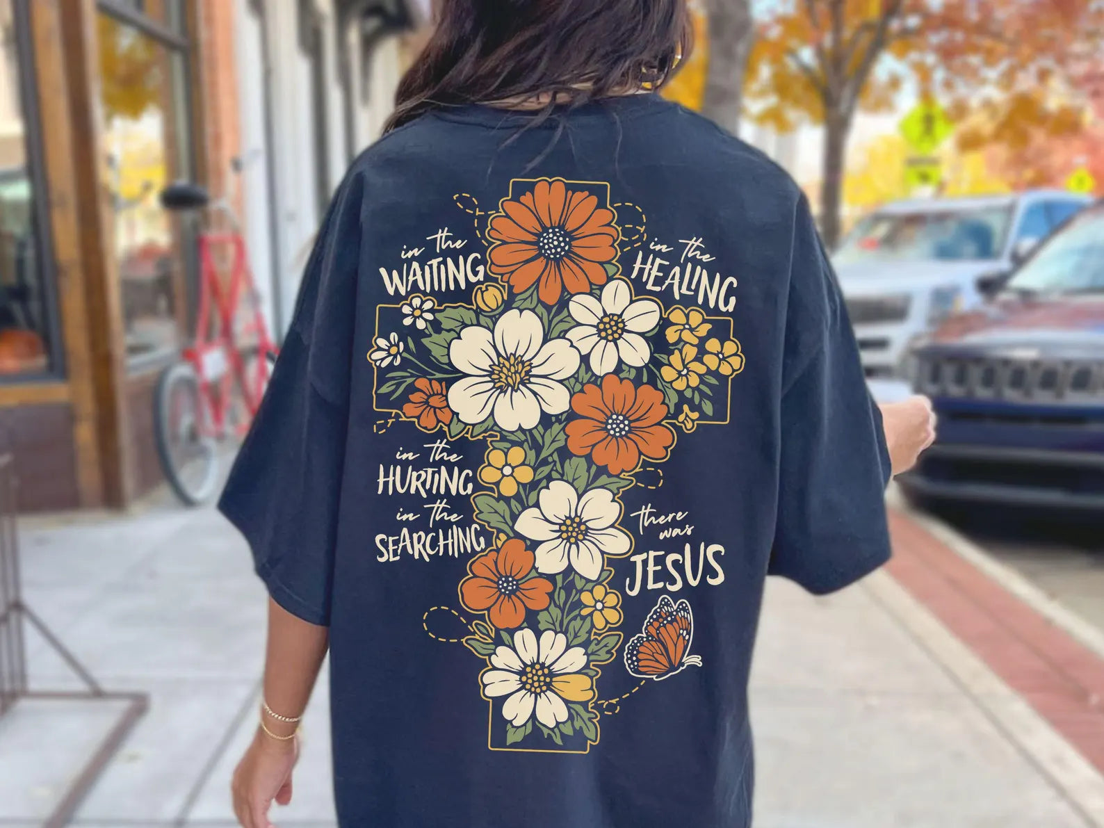 There Was Jesus Floral Cross Tee