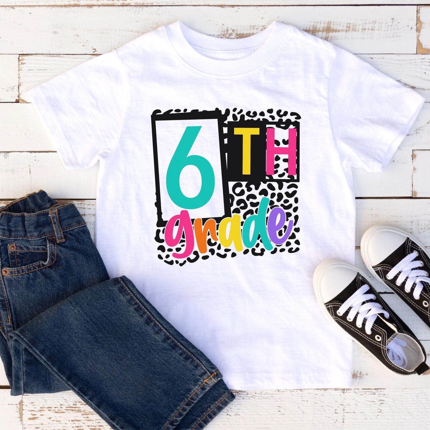 6th Grade Leopard Square Short Sleeve