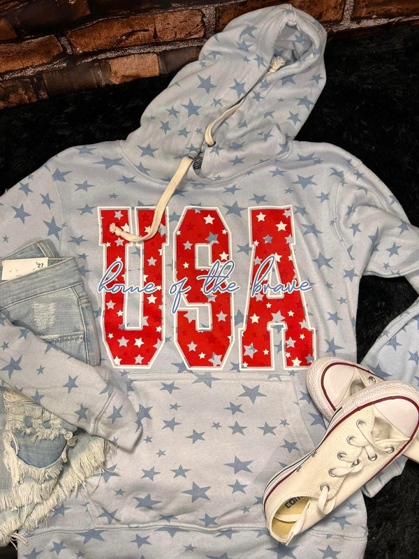 USA. Home Of The Brave Star Hoodie