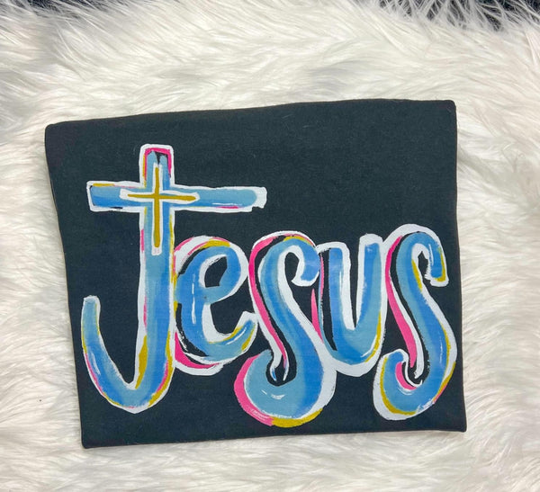 Jesus Teal Watercolors Short Sleeve