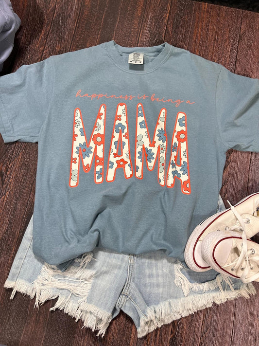 Happiness Is Being A Mama Red And Blue Flowers Comfort Colors