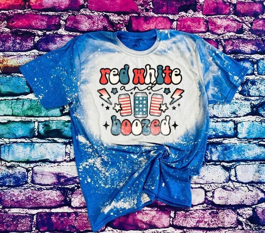 Red White And Boozed Acid Washed Tee