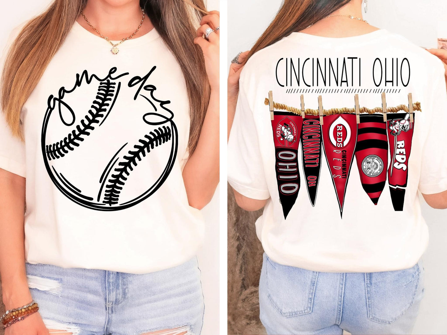 Cincinnati Ohio Reds Baseball Pennant Flags Comfort Colors