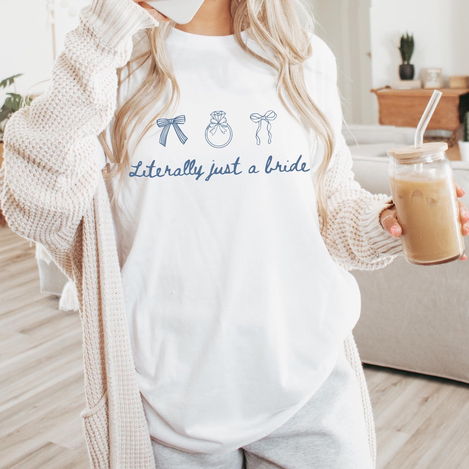 Literally Just a Bride tee with bows and ring