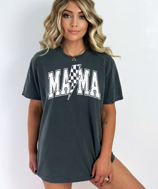 Mama Checkered Bolt White Comfort Colors