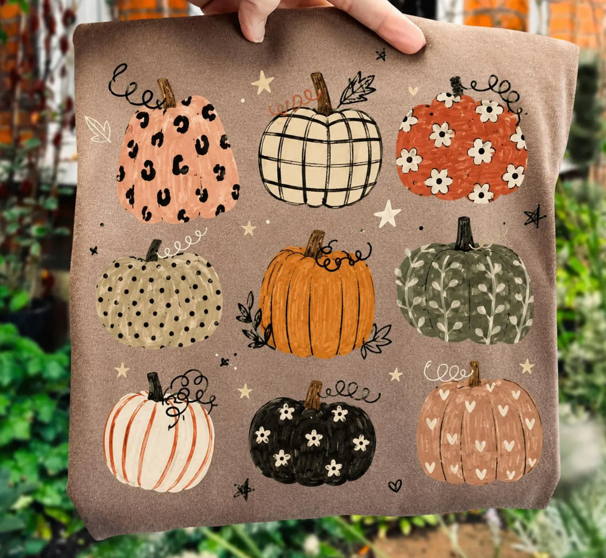Patterned Pumpkin Grid Tee