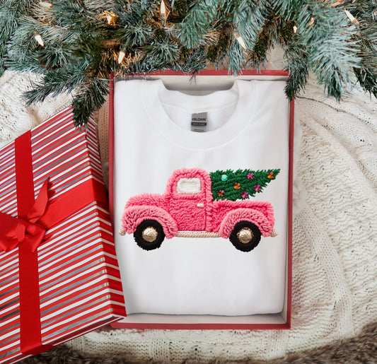 Pink Christmas Truck Faux Yarn