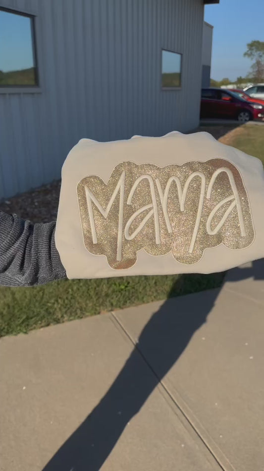 Mama Monochromatic Glitter Embroidered Fleece