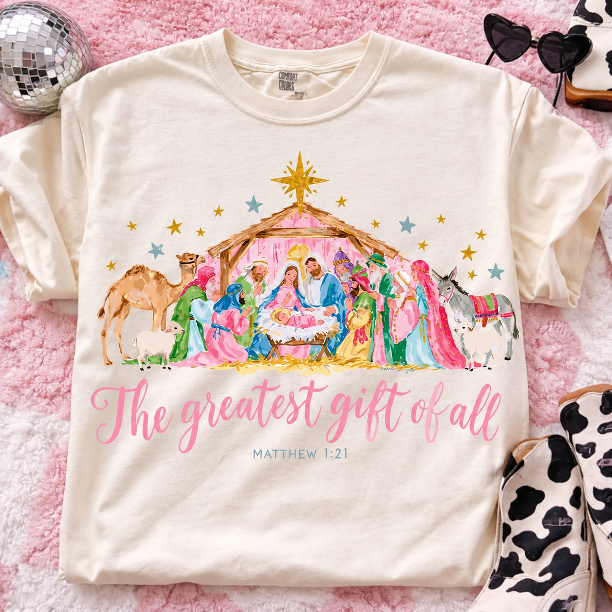The Greatest Gift of All Nativity printed apparel
