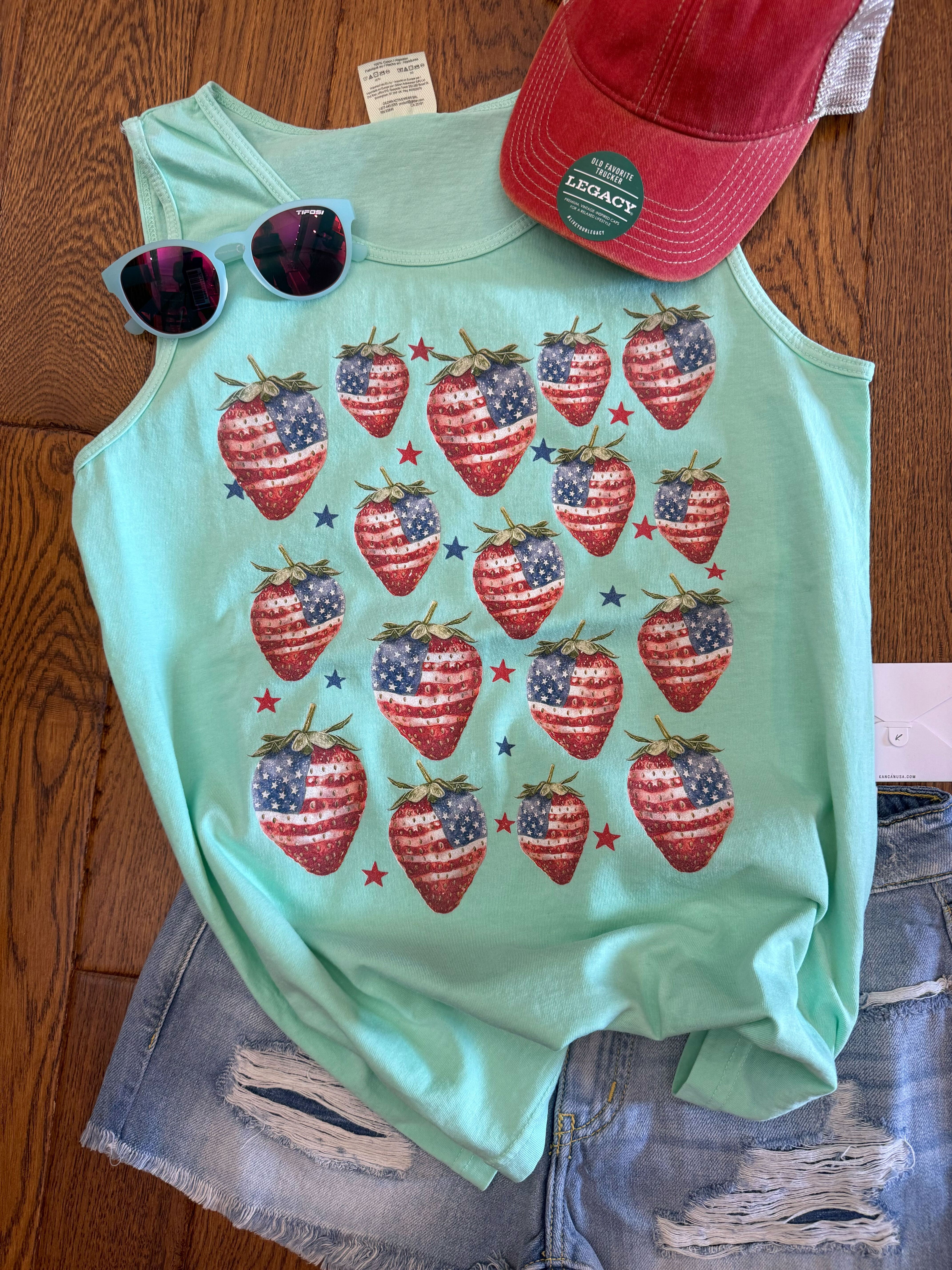 Patriotic Strawberries Tank Comfort Colors