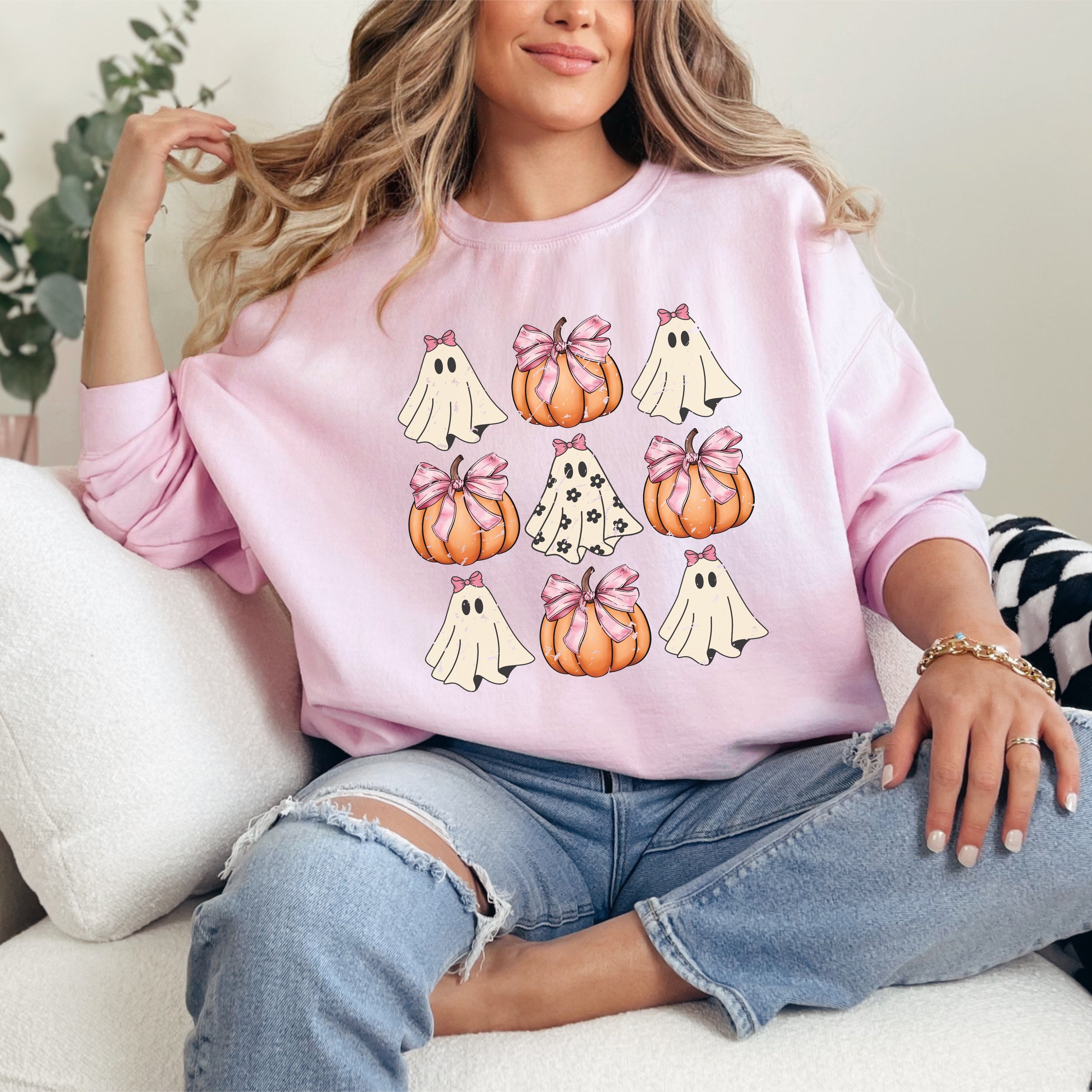 Ghost With Bows And Pumpkins Comfort Colors