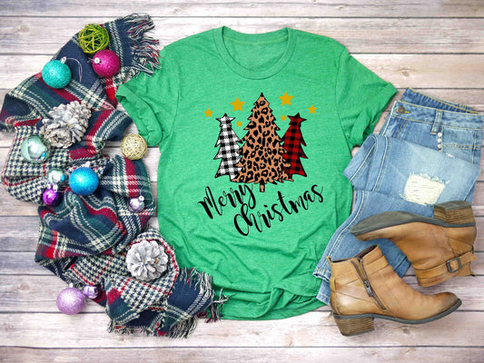 merry christmas leopard and plaid trees