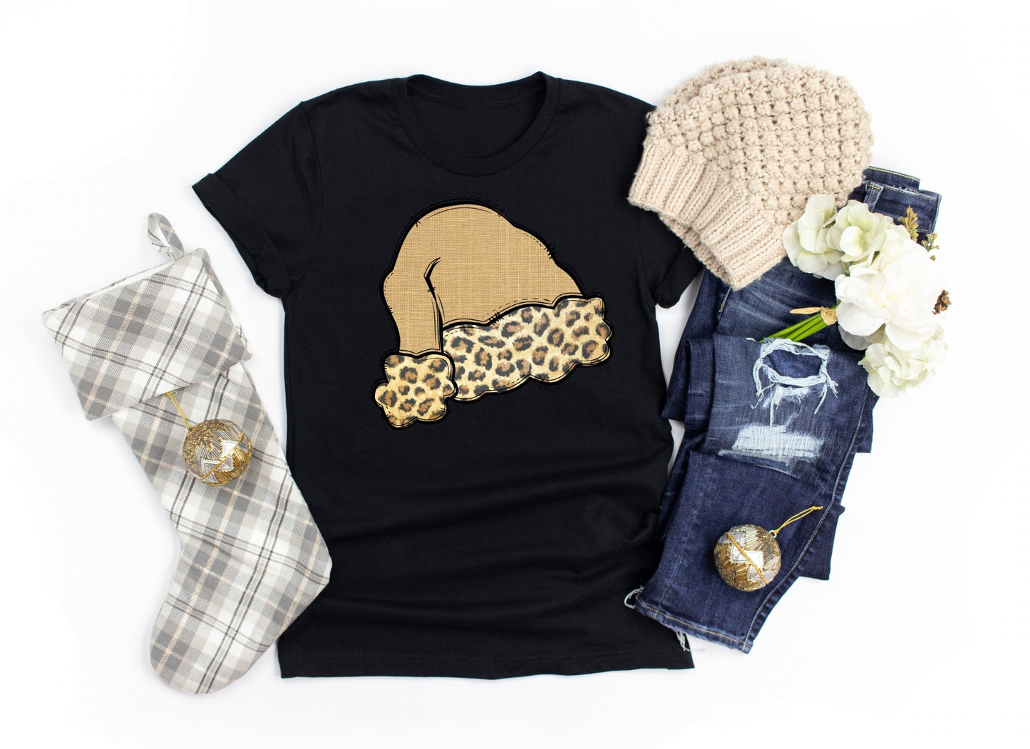 santa hat burlap leopard print