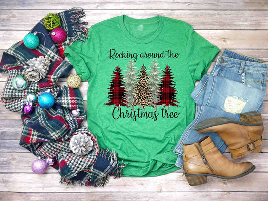 rocking around the christmas tree leopard and plaid trees