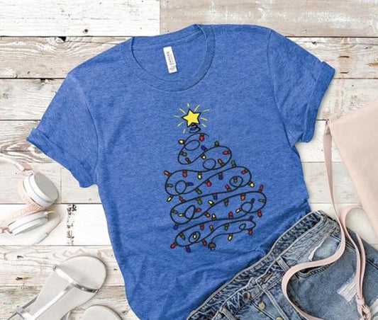 christmas lights tree t shirt
