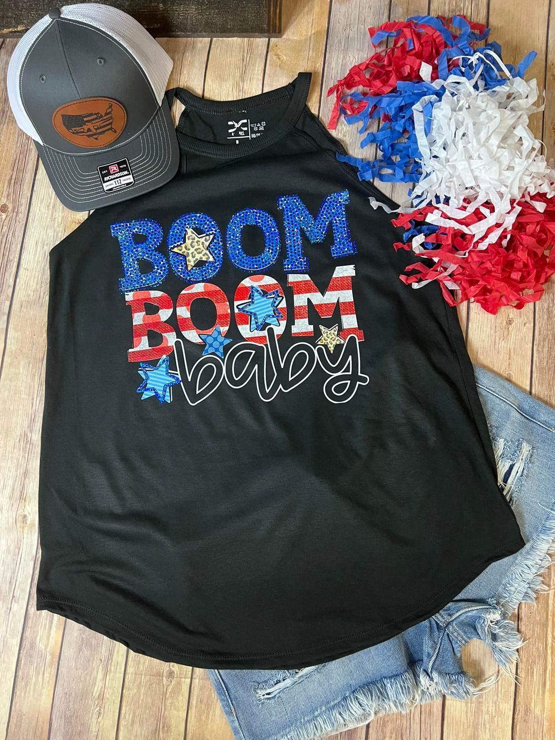 boom boom baby spangled tee tank