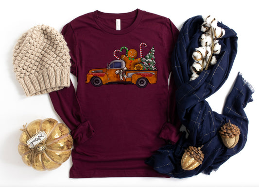 Christmas Gingerbread Truck Long Sleeve Tee