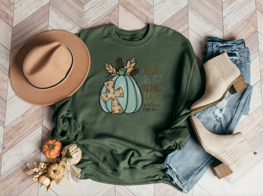 Give Thanks to the Lord Pumpkin Cross Sweatshirt
