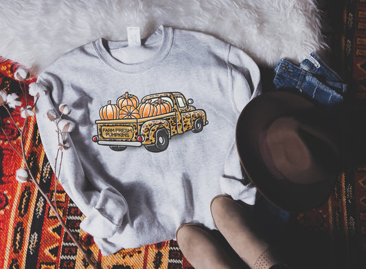 Farm Fresh Leopard Pumpkin Truck Crewneck Sweatshirt