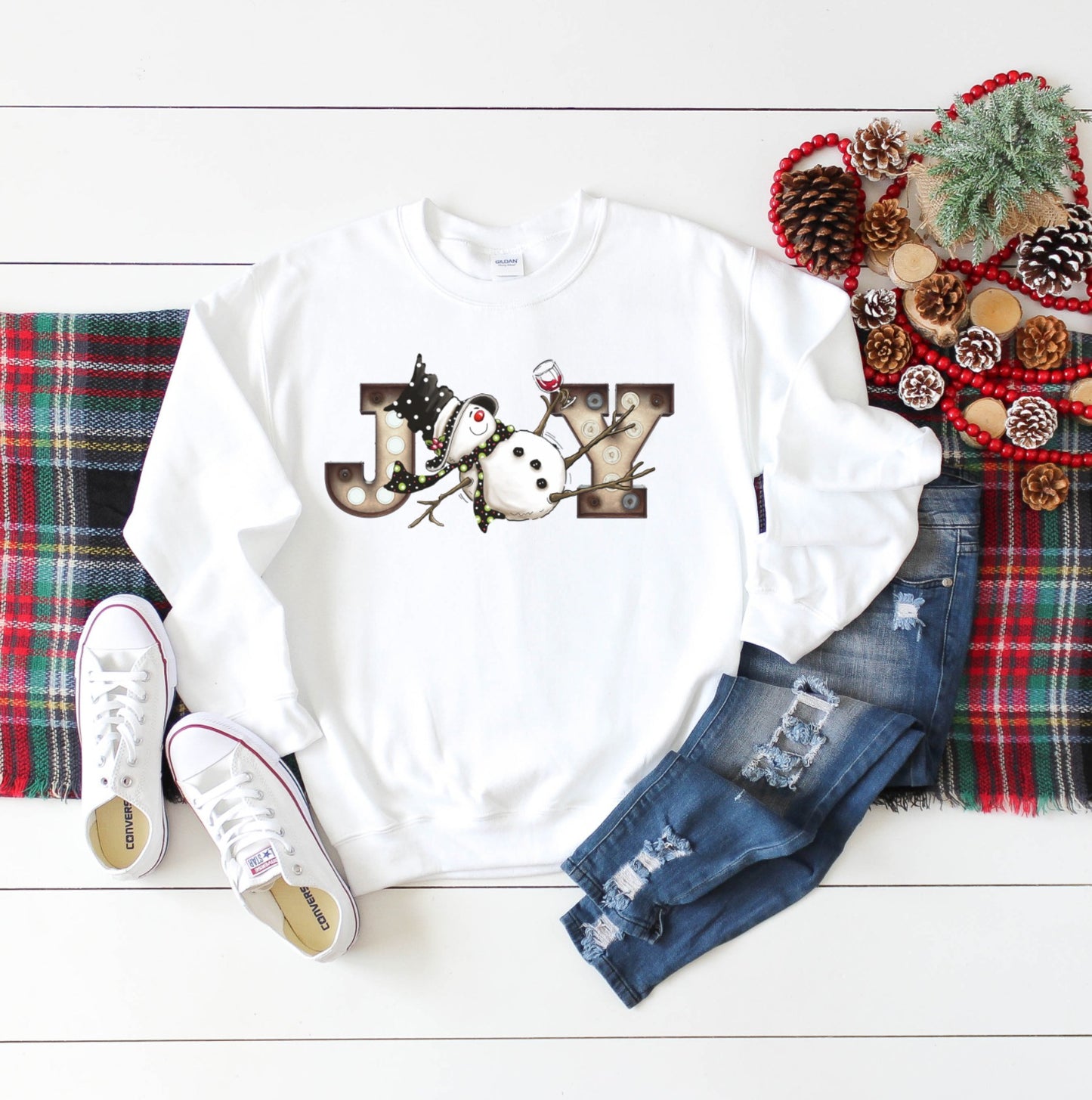 Joy Snowman Wine Crewneck