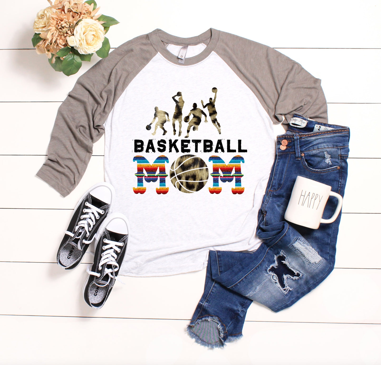 Basketball Mom Leopard Serape Three Quarter Sleeve