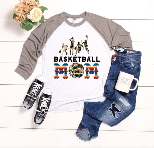 Basketball Mom Leopard Serape Three Quarter Sleeve