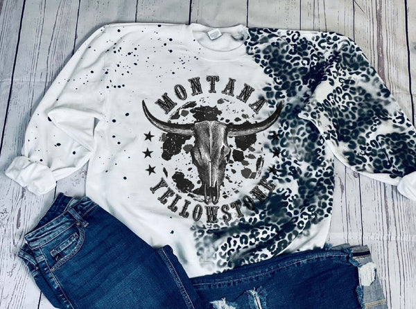 Yellowstone Montana Crewneck with Leopard Spray and Paint splatter