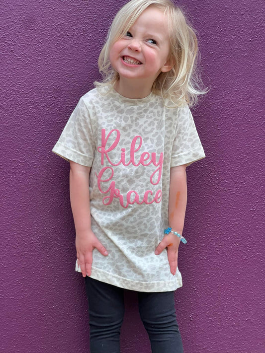 Custom Name Leopard Kid Tee