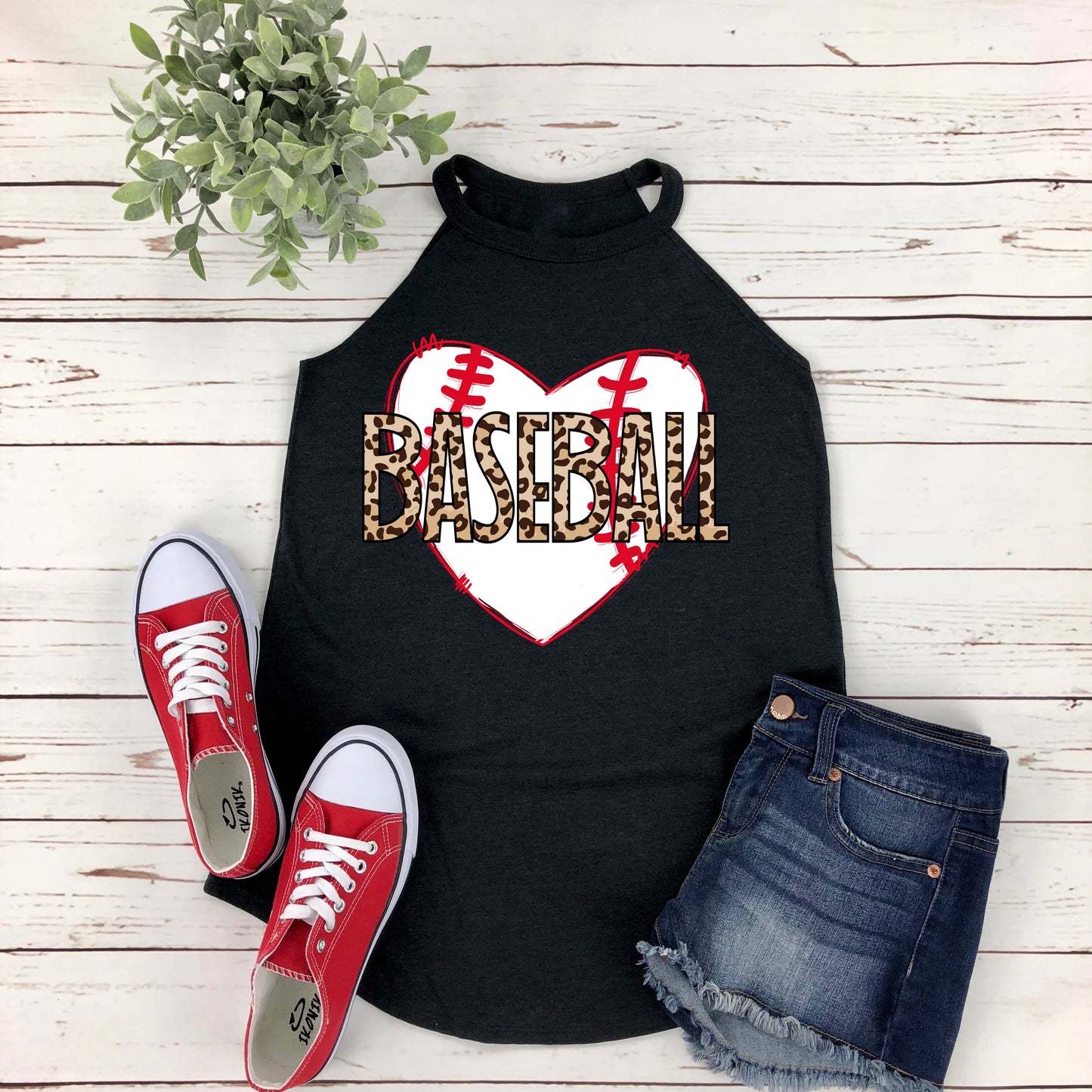 Baseball Leopard Heart Tank