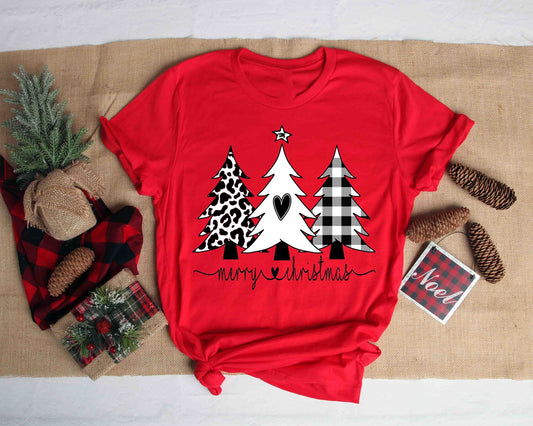 Black and White Merry Christmas Trees