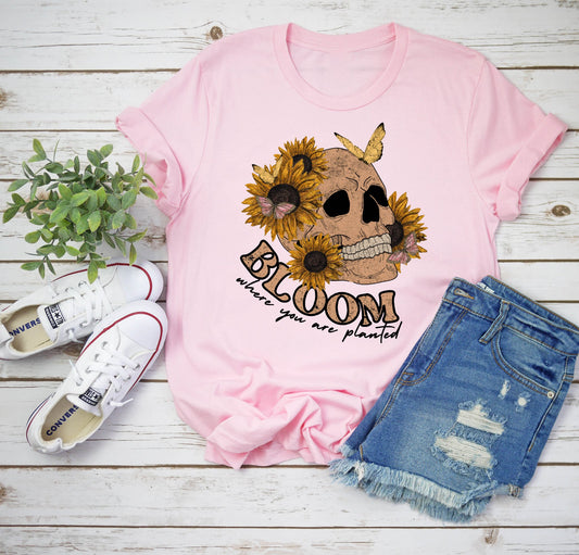bloom where you are planted sunflower skull