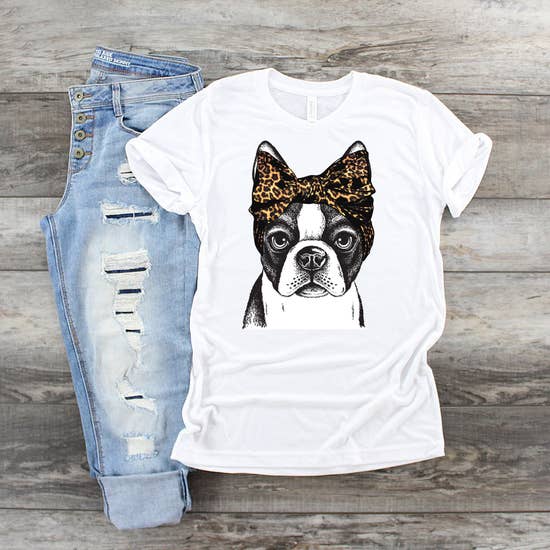 boston terrier leopard bow