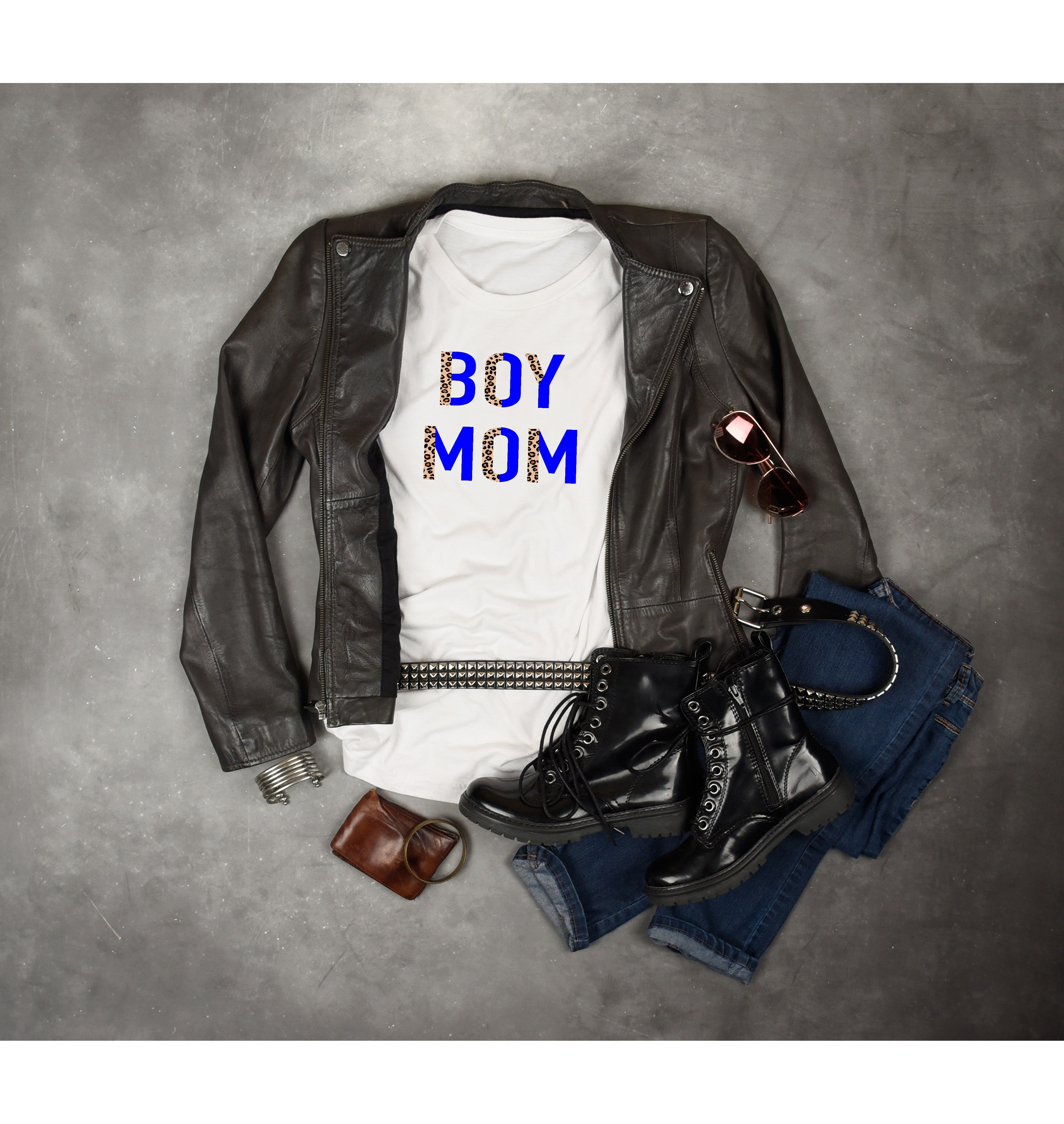 boy mom leopard block blue