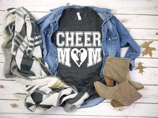cheer mom with a heart cheer leading t shirt