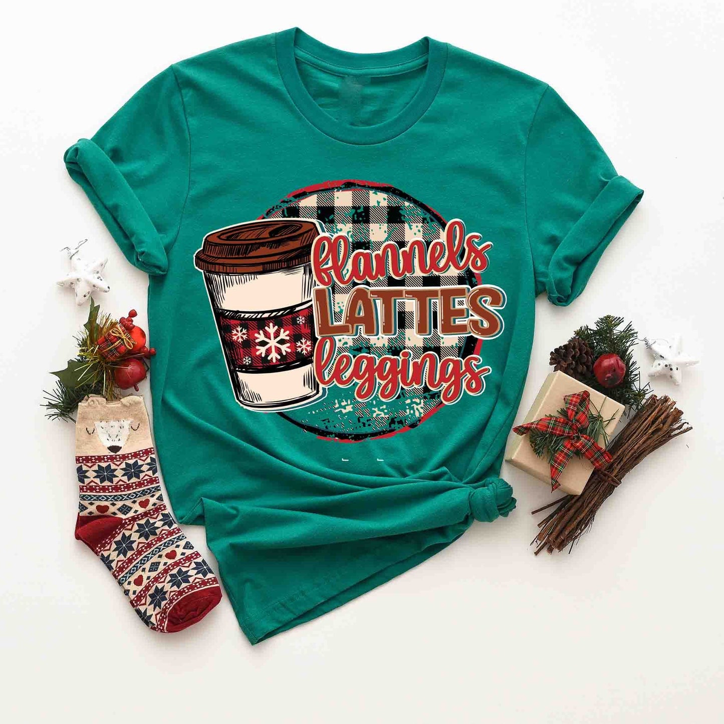 christmas flannels lattes leggins